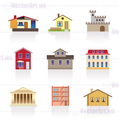 different kind of houses and buildings - Vector Illustration 1