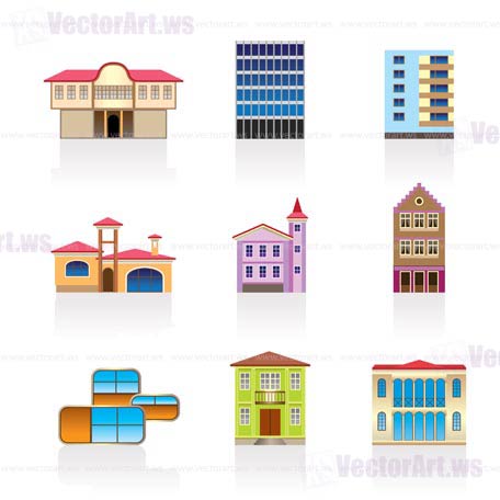 different kind of houses and buildings - Vector Illustration 2