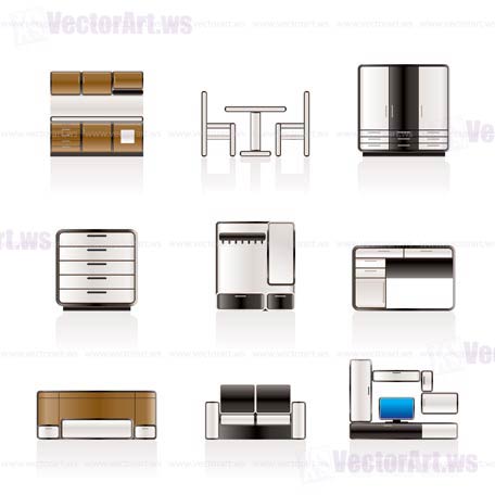 Furniture and furnishing icons - vector icon set