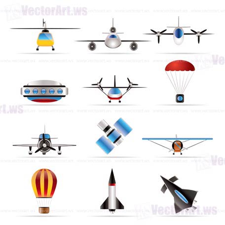 different types of Aircraft Illustrations and icons - Vector icon set 2