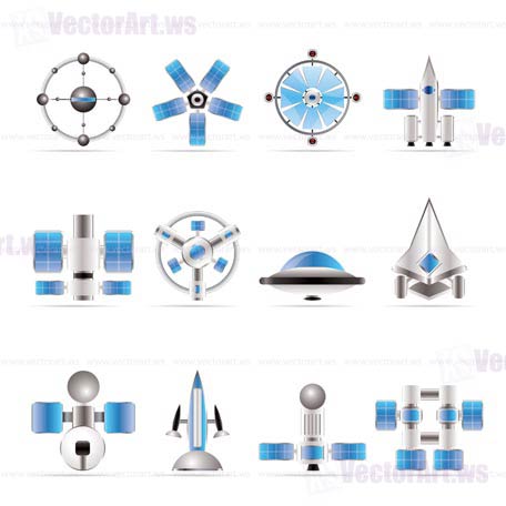 different kinds of future spacecraft icons - vector icon set