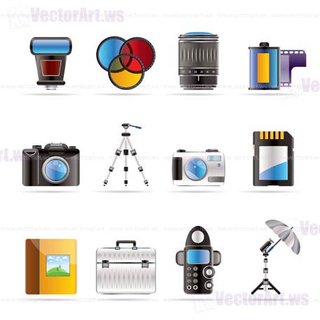 Photography equipment icons - vector icon set