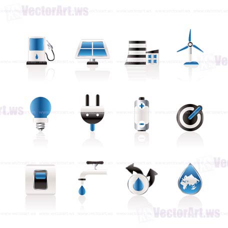 Ecology, power and energy icons - vector icon set