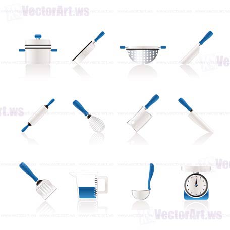 Cooking equipment and tools icons - vector icon set