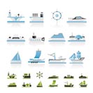 different types of boat and ship icons - Vector icon set