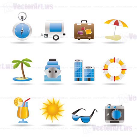 Travel, Holiday and Trip Icons -  Vector Icon Set