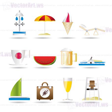 beach and holiday icons - vector icon set