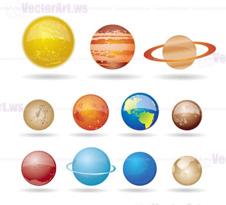 Planets and sun from our solar system. Vector illustration.