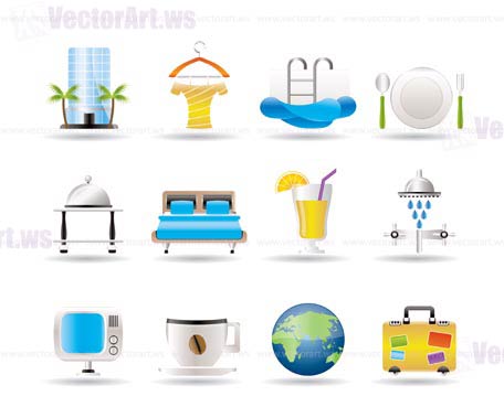 Hotel, motel and holidays icons - vector icon set