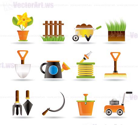 Garden and gardening tools icons - vector icon set