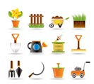 Garden and gardening tools icons - vector icon set