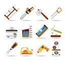 Woodworking industry and Woodworking tools icons - vector icon set