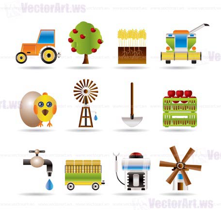 farming industry and farming tools icons - vector icon set