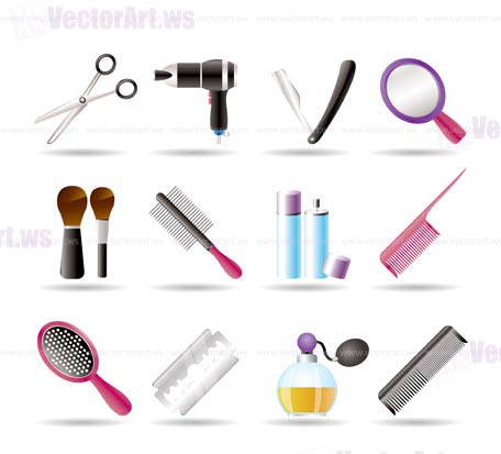 cosmetic, make up and hairdressing icons - vector icon set