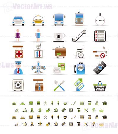 Airport, travel and transportation icons  -  vector icon set- 3 colors included