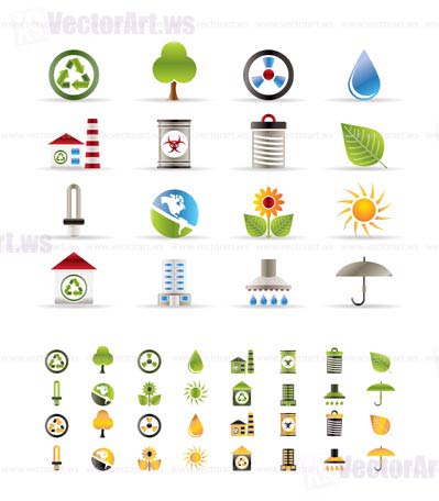 Realistic  Ecology icons -vector icon set- 3 colors included