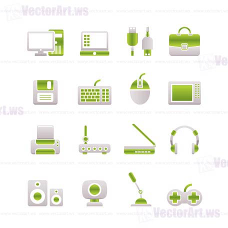 Computer equipment and periphery icons - vector icon set