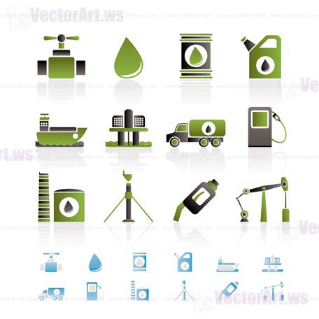 oil and petrol industry objects icons - vector icon set