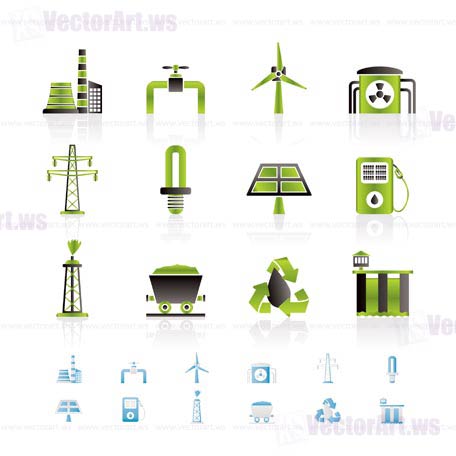 Power and electricity industry icons - vector icon set