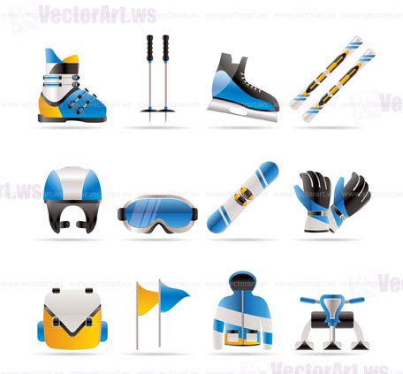 ski and snowboard equipment icons - vector icon set