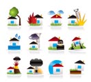 home and house insurance and risk icons - vector icon set