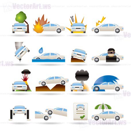 car and transportation insurance and risk icons - vector icon set