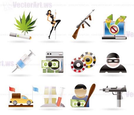 mafia and organized criminality activity icons - vector icon set