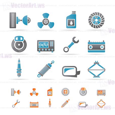 Realistic Car Parts and Services icons - Vector Icon Set