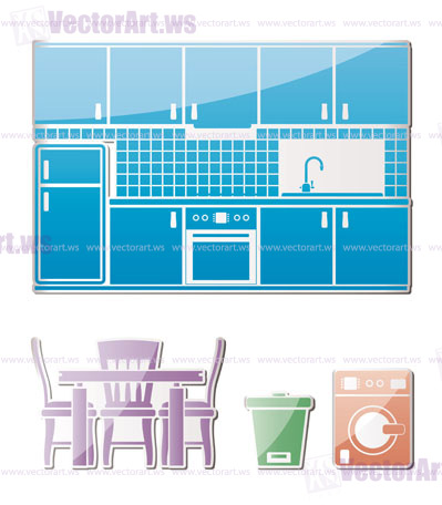 kitchen objects, furniture and equipment - vector illustration