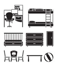 nursery and children room objects, furniture and equipment - vector illustration