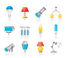 different kind of lighting equipment - vector icon set