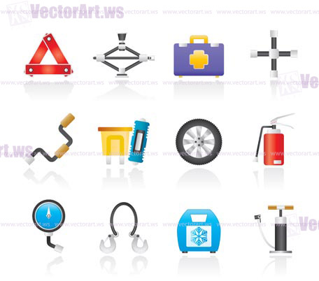 car and transportation equipment icons - vector icon set