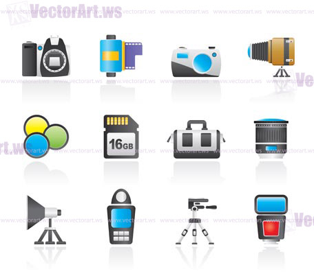 Photography equipment and tools icons - vector icon set