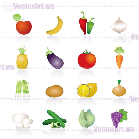 Different kind of fruit and vegetables icons - vector icon set