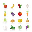 Different kind of fruit and vegetables icons - vector icon set