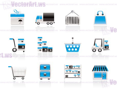 Storage, transportation, cargo and shipping icons - vector icon set