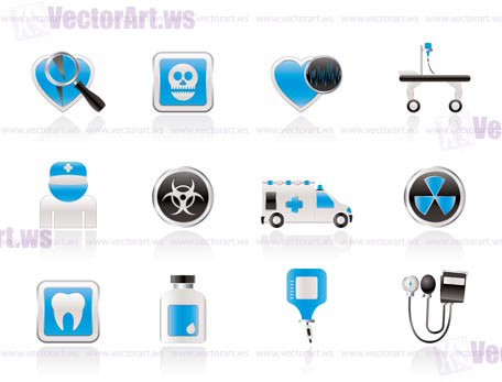 Medicine and hospital equipment icons - vector icon set