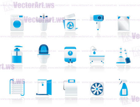 Bathroom and toilet objects and icons - vector icon set