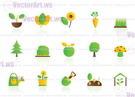 Different Plants and gardening Icons - vector icon set