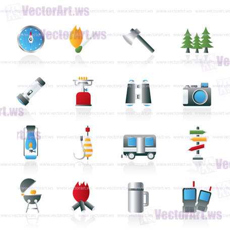 Camping, travel and Tourism icons - vector icon set