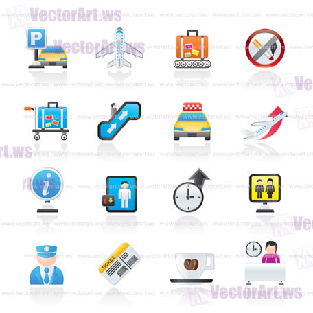 Airport and transportation icons - vector icon set