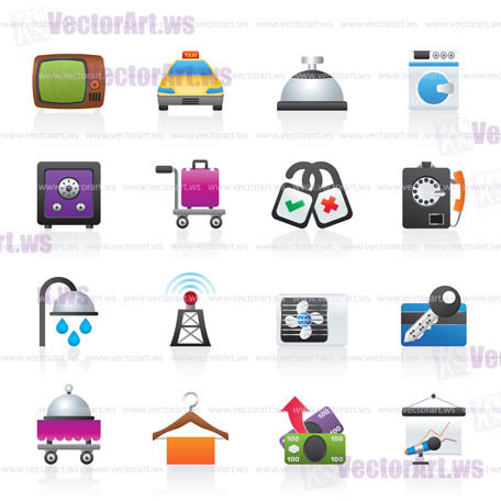 Hotel and motel room facilities icons - vector icon set