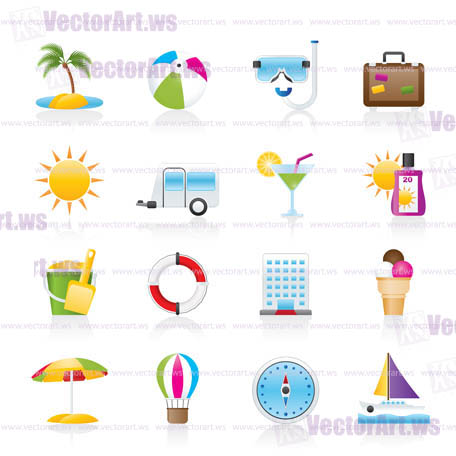 Vacation and holiday icons - vector icon set