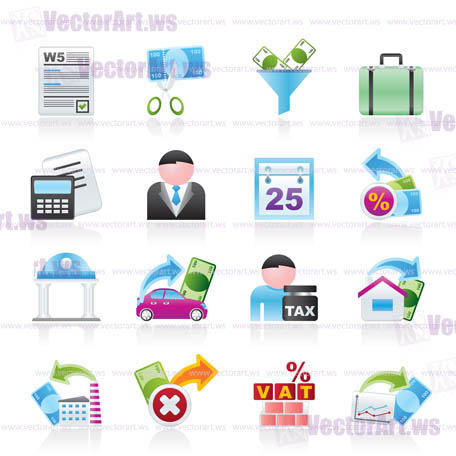 Taxes, business and finance icons - vector icon set