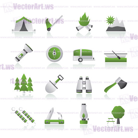 Camping, travel and Tourism icons - vector icon set