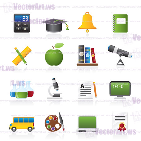 Education and school objects icons - vector icon set