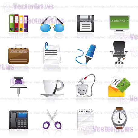 Business and office objects icons - vector icon set