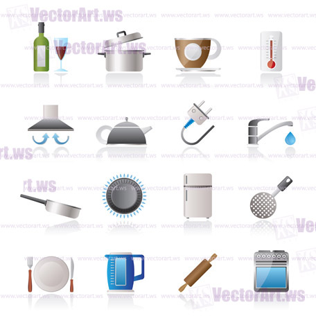 kitchen objects and accessories icons- vector icon set