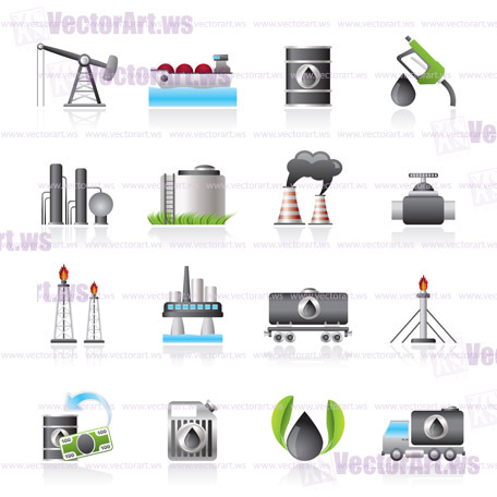 Petrol and oil industry icons - vector icon set