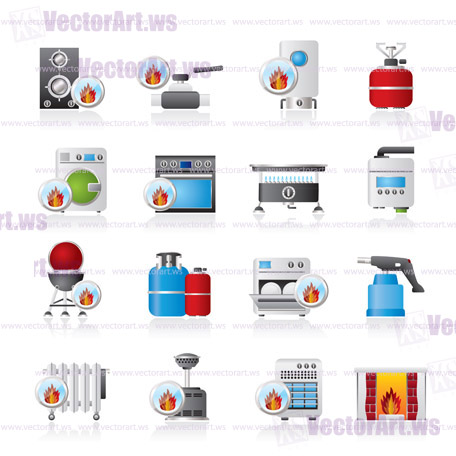 Household Gas Appliances icons - vector icon set